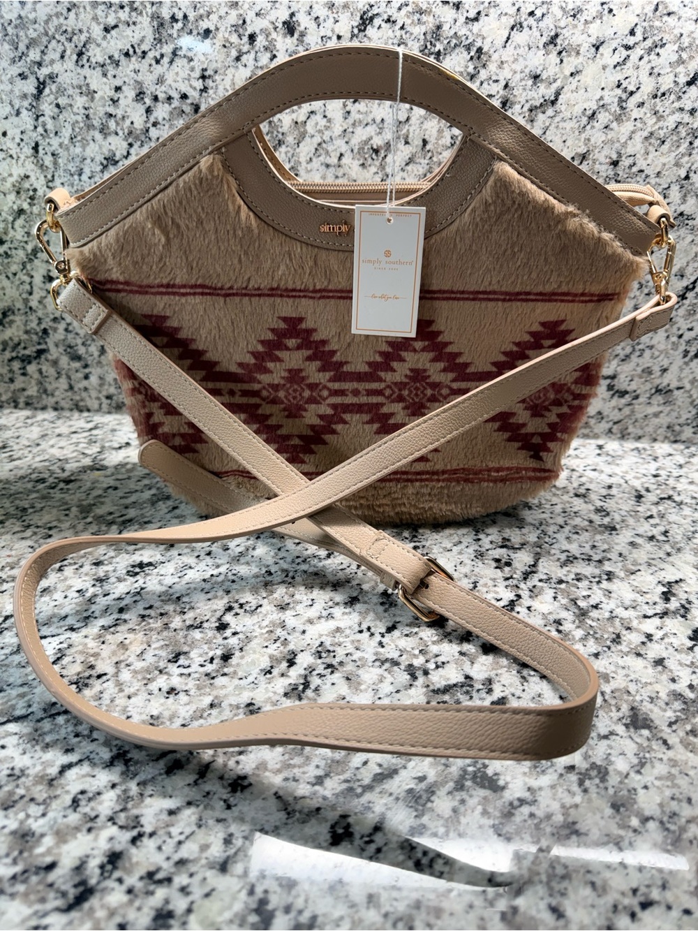 Simply Southern Beige and Burgundy Southwestern Crossbody Bag NWT